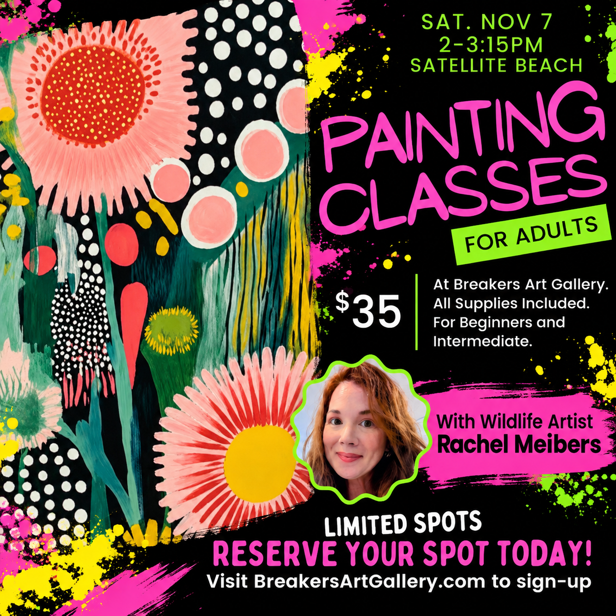Fun Floral Abstract Painting Class with Rachel Meibers